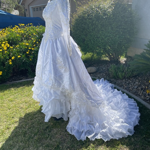 Vintage high low overlay dress, slightly off shoulder, champagne colored beading - Picture 3 of 5